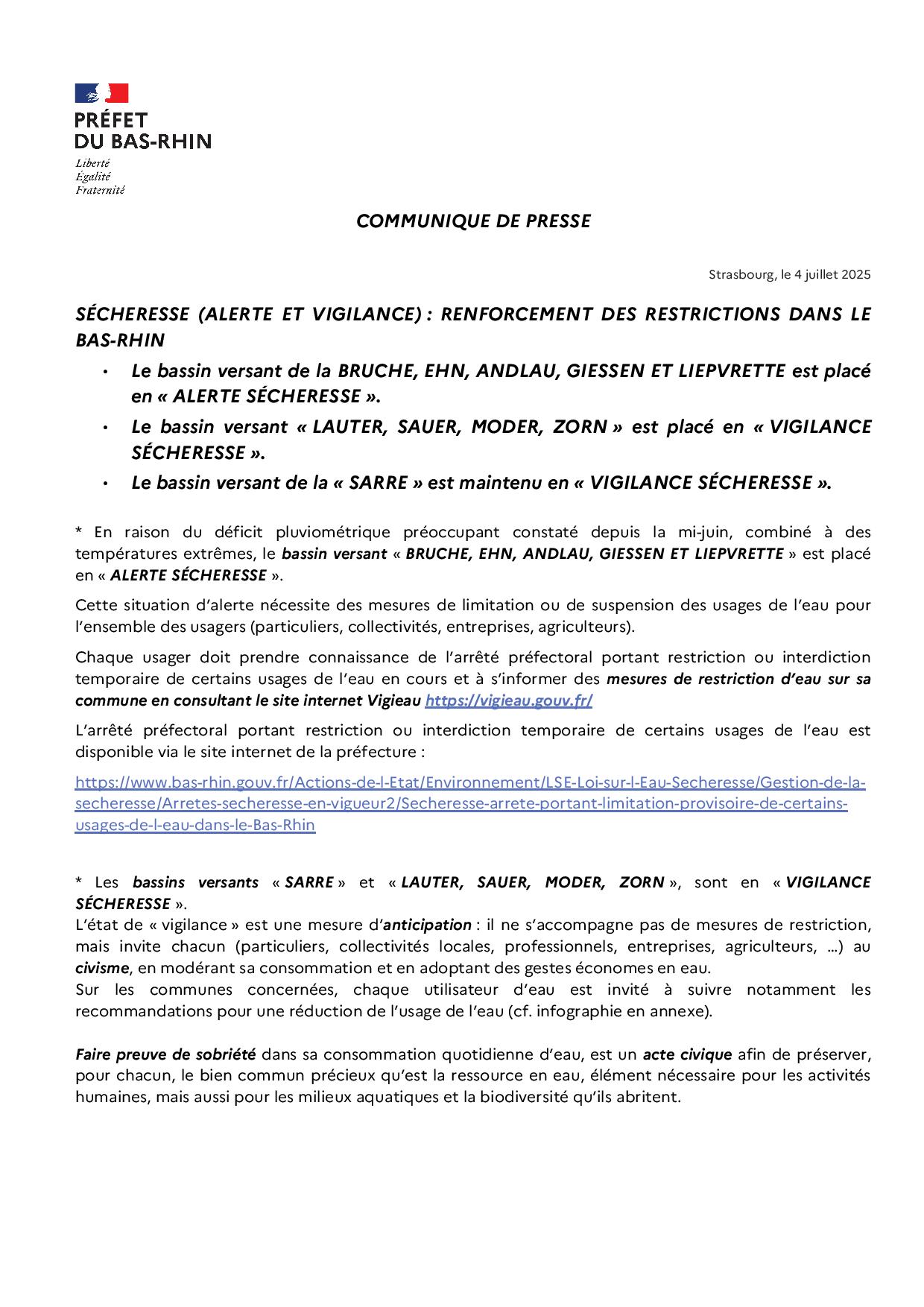 communiqué sècheresse
