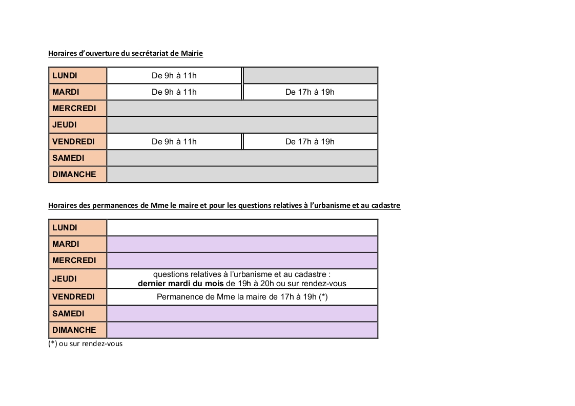 Horaires d'ouverture de la mairie de Valff