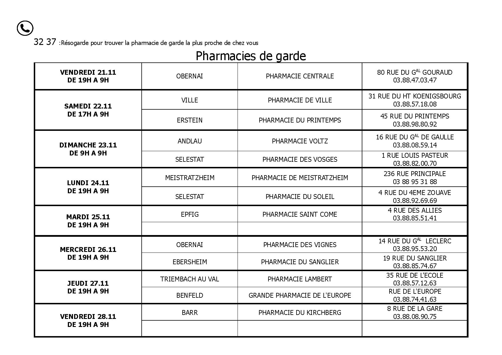 pharmacie garde nov 2