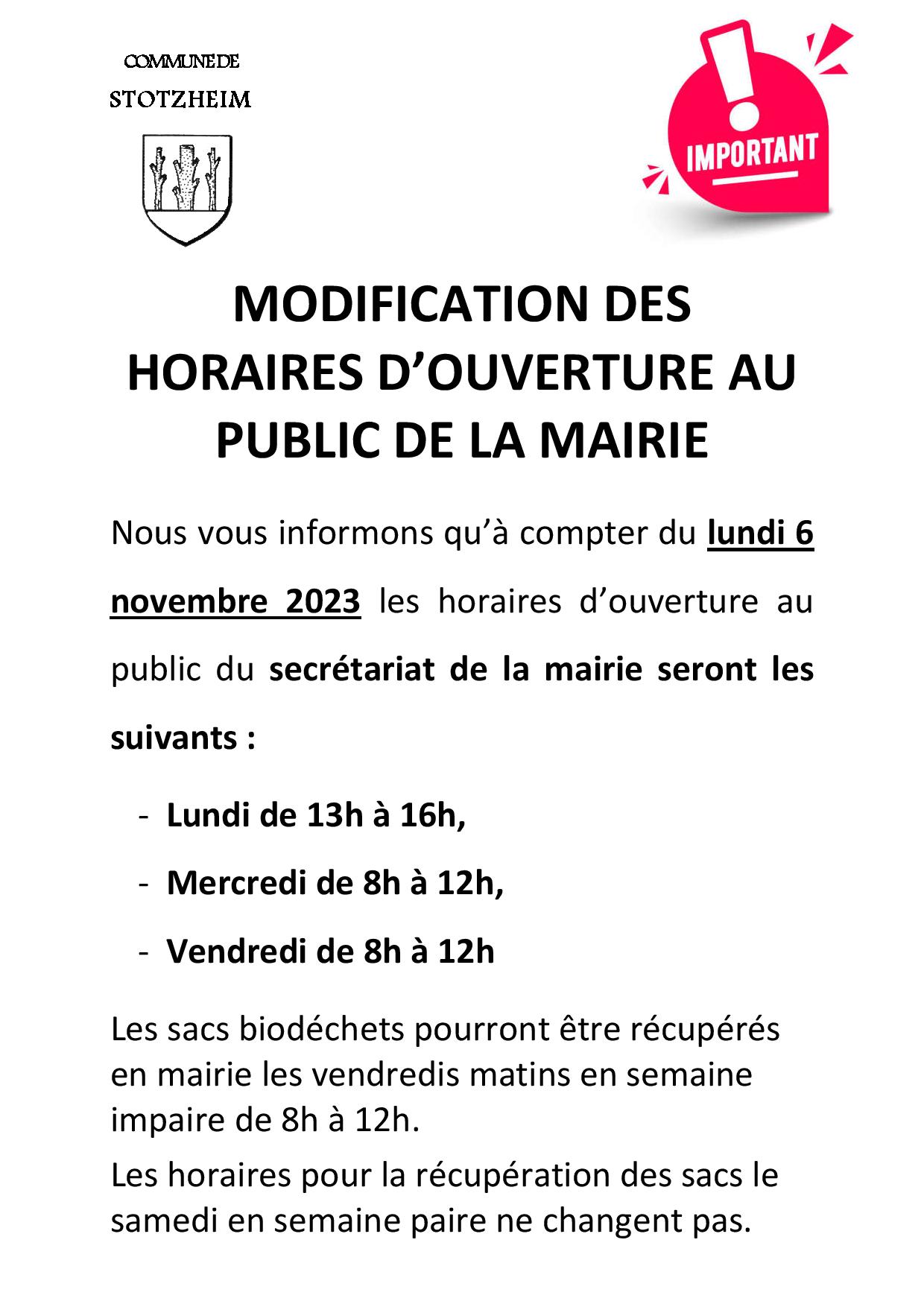 horaires modifiés